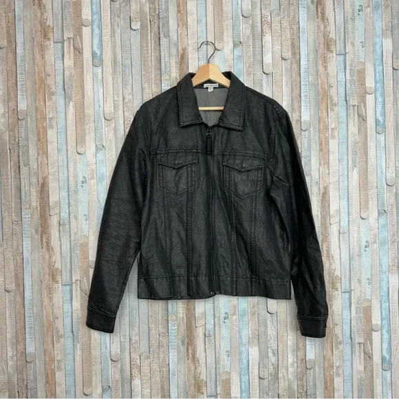 James Perse L Men’s Black Coated Cotton Jean Jacket Utility Denim Zip Front $395 - Picture 2 of 13